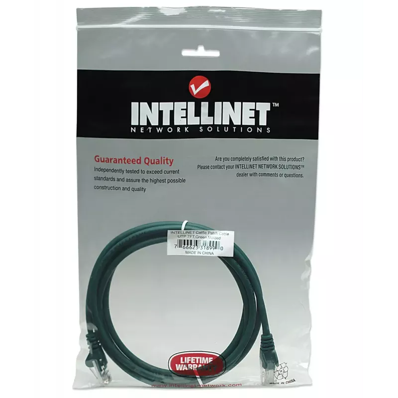 Intellinet 318990 cable de conexión de red, Cat5e, U/UTP, 2x RJ45, con protectores, 2 m, verde