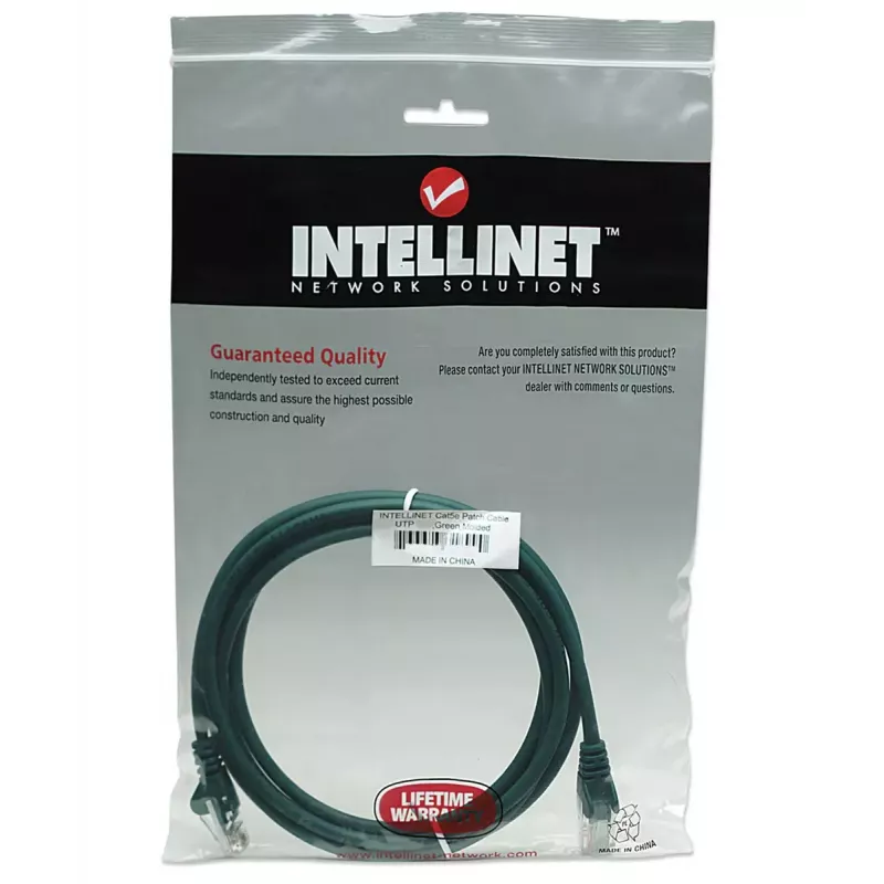 Intellinet 319836 cable de conexión de red, Cat5e, U/UTP, 2x RJ45, con protector, 5 m, verde