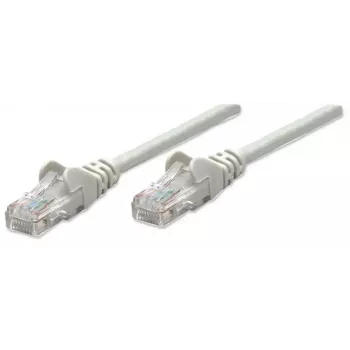 Cable de red patch Intellinet, Cat6, 1,5 m, gris, CCA, U/UTP, PVC, RJ45, contactos bañados en oro, sin pestaña, funda antiacodamiento, garantía de por vida