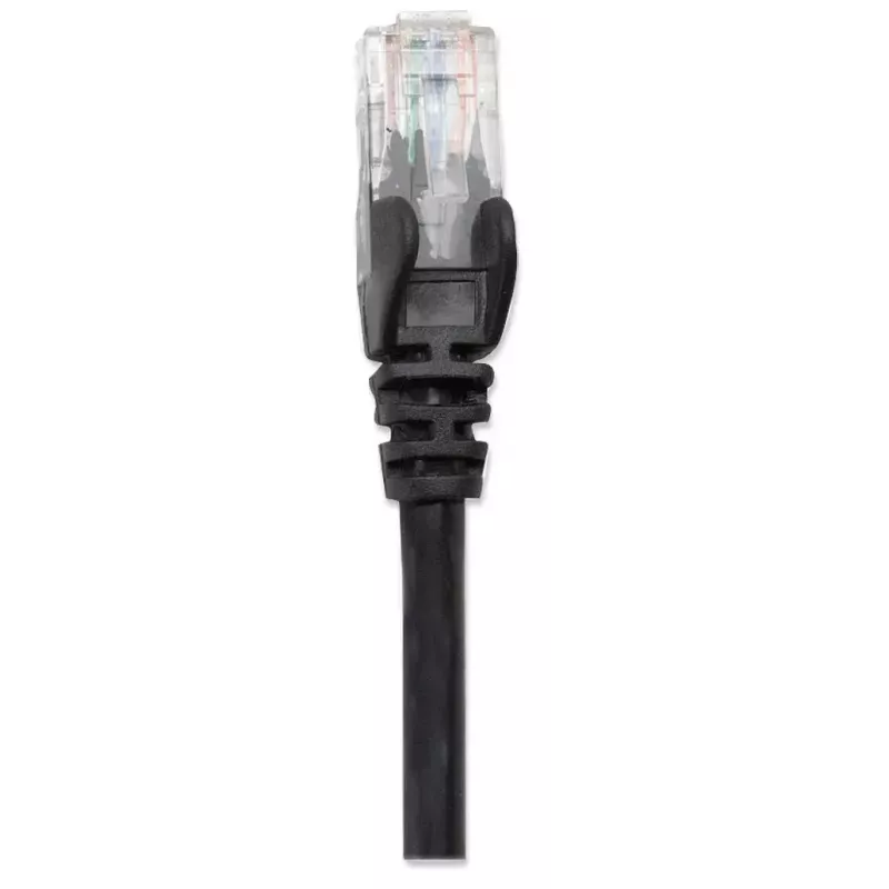 Cable de red Intellinet, Cat6, 5 m, negro, CCA, U/UTP, PVC, RJ45, contactos bañados en oro, sin lengüeta, funda moldeada, garantía de por vida