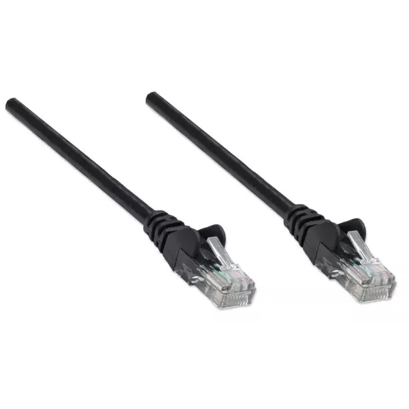 Cable de red Intellinet, Cat6, 5 m, negro, CCA, U/UTP, PVC, RJ45, contactos bañados en oro, sin lengüeta, funda moldeada, garantía de por vida