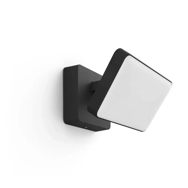 Lámpara de pared de exterior inteligente Philips Hue White Welcome Floodlight, 20,5 W LED, entrada 220–240 V, bombilla 24 V, negra, 160×220×153 mm