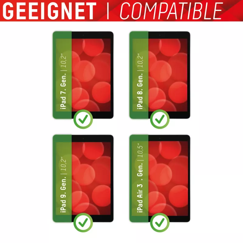 Displex Tablet Glass (9H) para Apple iPad (7.ª/8.ª/9.ª gen.)/Air (3.ª gen.), marco de montaje Eco, irrompible, ultrafino, invisible