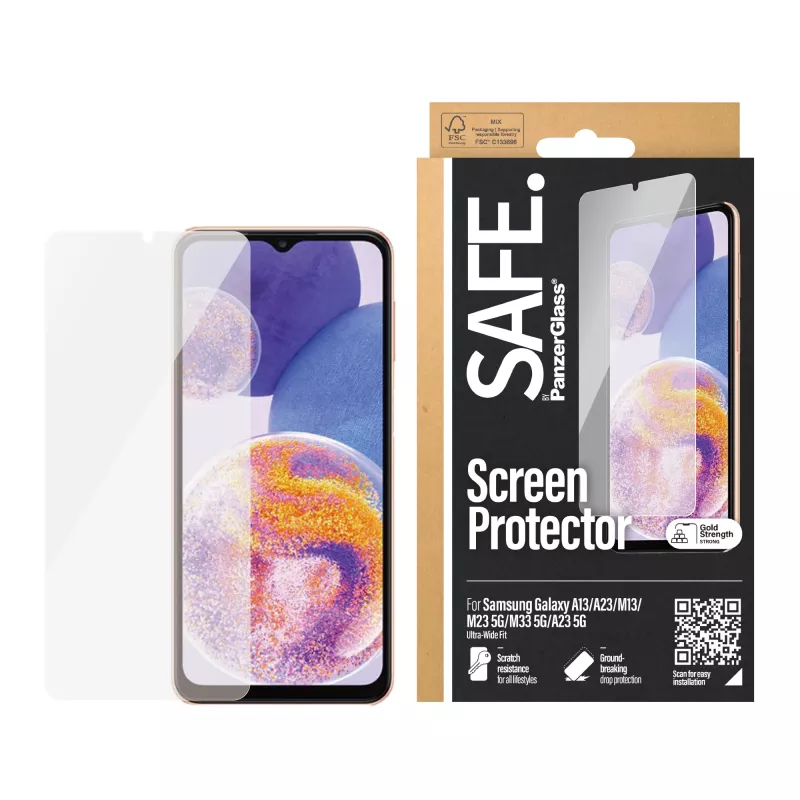 PanzerGlass SAFE. by ® protector de pantalla Samsung Galaxy A13 | A23 | M13 | M23 5G | M33 5G | A23 5G | Ultra-Wide Fit