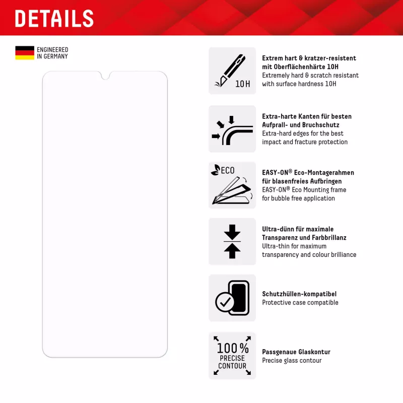 Protector de pantalla Displex (10H) para Samsung Galaxy A34, marco de montaje Eco, antirrayaduras