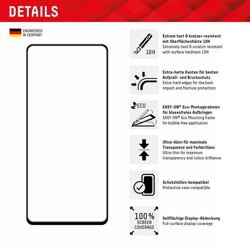 Protector de pantalla Displex Full Cover (10H) para Samsung Galaxy A54 5G, marco de montaje Eco, Full Cover