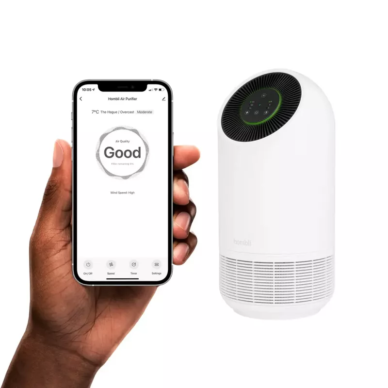 Purificador de aire Hombli Smart Air Purifier de Avanca International BV, nivel de ruido 30 dB, disponible en blanco y negro