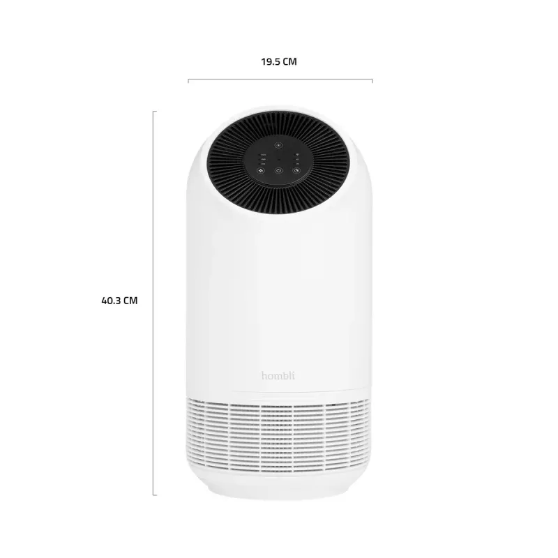 Purificador de aire Hombli Smart Air Purifier de Avanca International BV, nivel de ruido 30 dB, disponible en blanco y negro