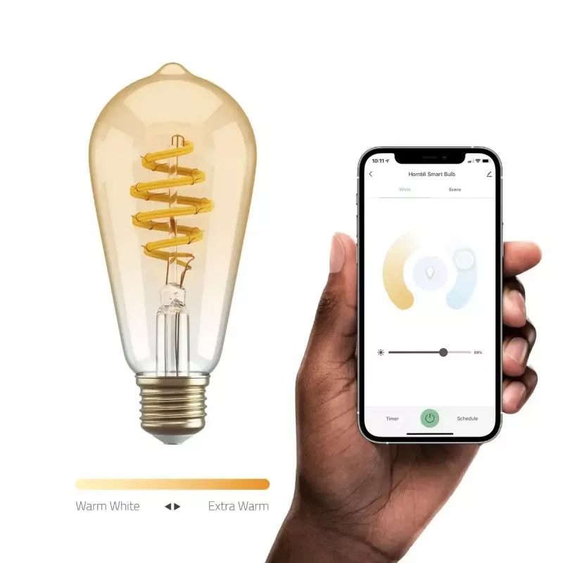 Bombilla inteligente Hombli HBEB-0212 Wi‑Fi 5,5 W, dorado, clase de eficiencia energética A–G, Ø61×142 mm