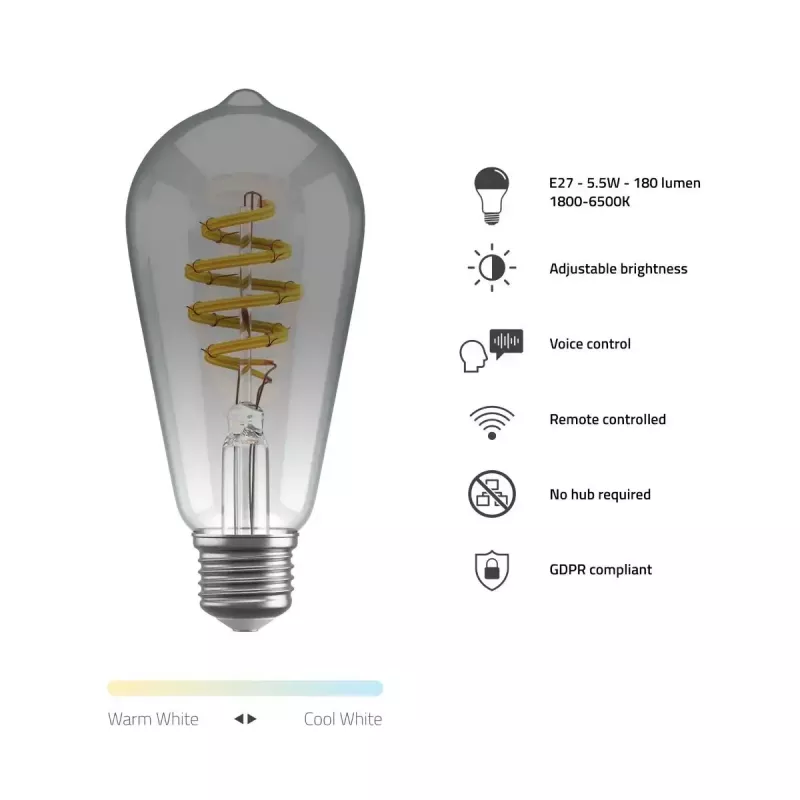 Bombilla inteligente Avanca International BV Hombli HBEB-0211, Wi‑Fi, 5,5 W, gris, A19 (6,1×14,2 cm)