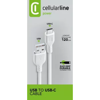 Cable de alimentación Cellularline 120 cm USB-C conector macho USB-A blanco