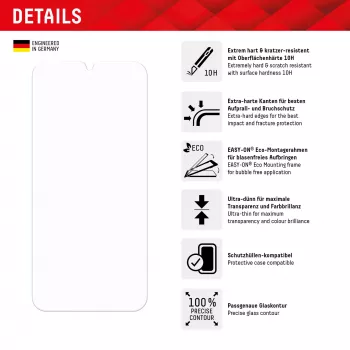 Displex lámina protectora de pantalla (10H) para Samsung A15/A15 5G, marco de montaje Eco, antirrayaduras