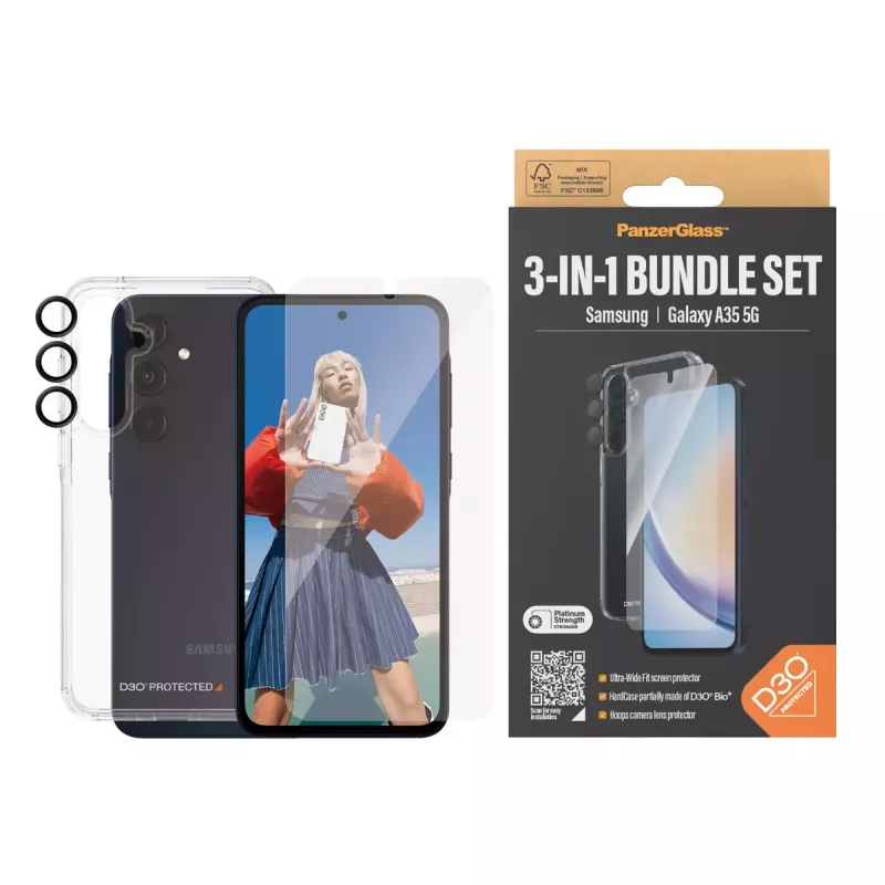 PanzerGlass ® pack de protección 3 en 1 Samsung Galaxy A35 5G | Ultra-Wide Fit con EasyAligner