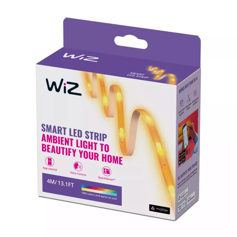 WiZ Smart WiFi tira LED, 4 m, Type-C, blanco regulable y color