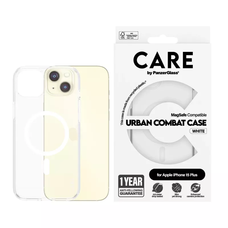Funda PanzerGlass CARE™ by ® Urban Combat transparente con MagSafe blanco iPhone 15 Plus
