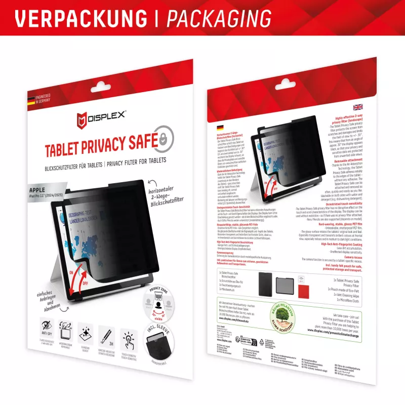Displex TABLET PRIVACY SAFE filtro de privacidad de 2 direcciones extraíble para iPad Pro 11