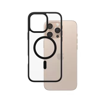 Funda PanzerGlass ® HardCase transparente con MagSafe negro y marco iPhone 16 Pro Max