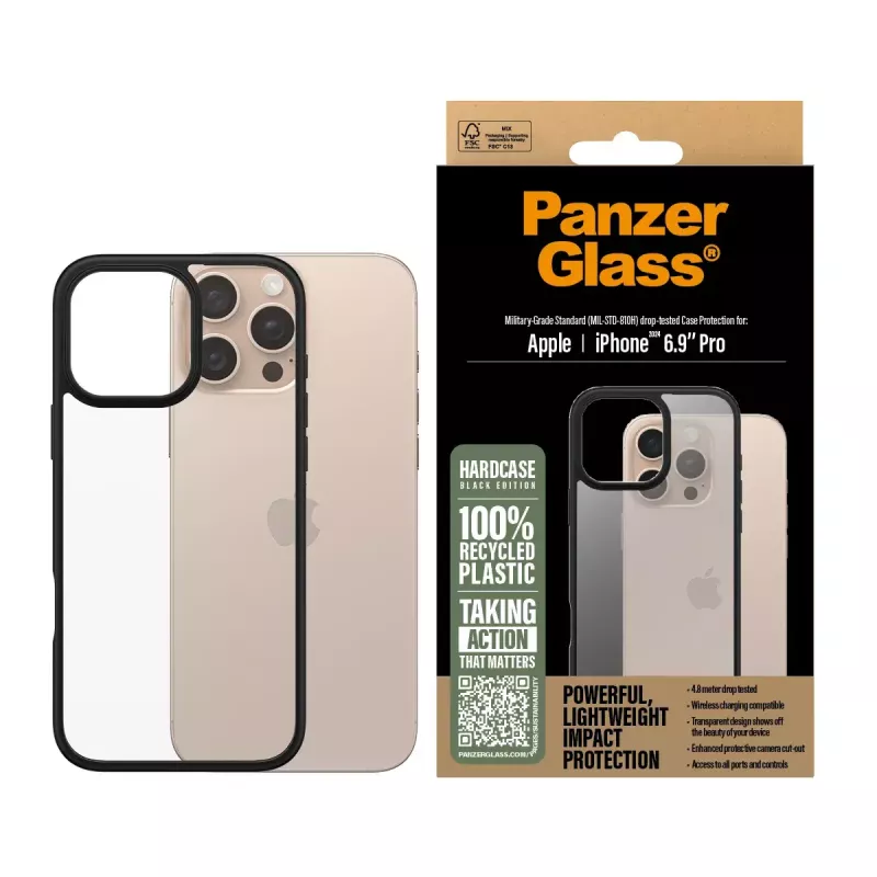 Funda PanzerGlass® HardCase transparente con marco negro iPhone 16 Pro Max