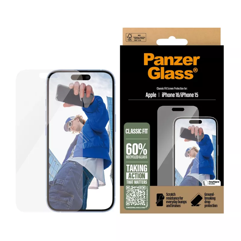 Protector de pantalla PanzerGlass® iPhone 16 | 15 | Classic Fit
