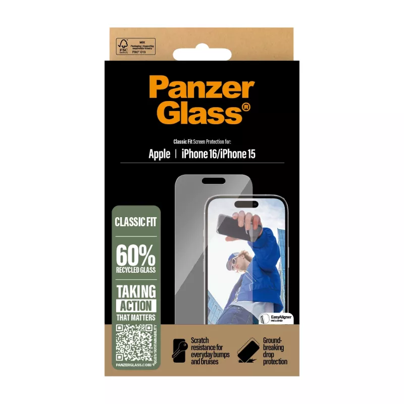 Protector de pantalla PanzerGlass® iPhone 16 | 15 | Classic Fit