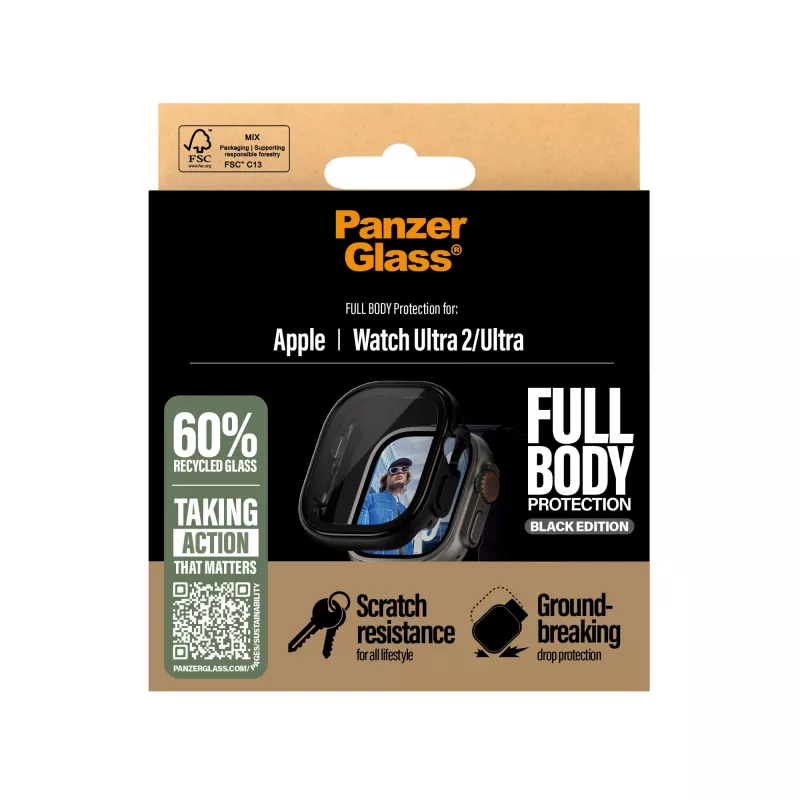 Funda PanzerGlass ® Case Full Body negra Apple Watch Ultra 3 | Ultra 2 | Ultra | 49mm