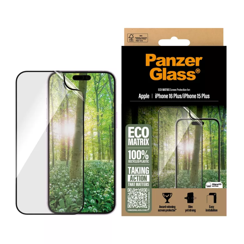 Protector de pantalla PanzerGlass ® ECO MATRIX iPhone 16 Plus | 15 Plus | Ultra-Wide Fit