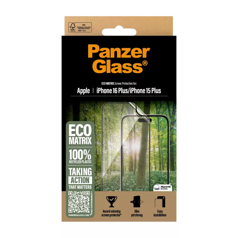 Protector de pantalla PanzerGlass ® ECO MATRIX iPhone 16 Plus | 15 Plus | Ultra-Wide Fit