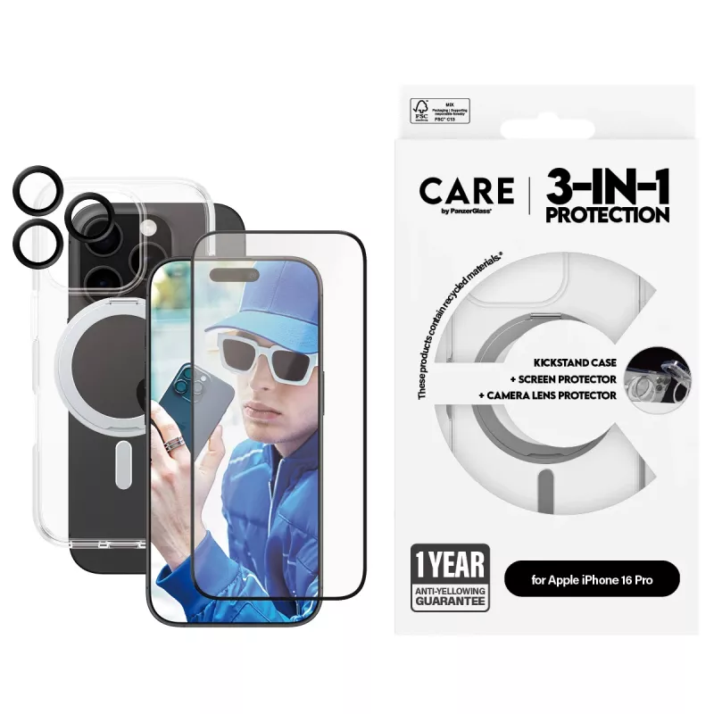 PanzerGlass CARE by ® Feature pack 3 en 1 cerámica iPhone 16 Pro