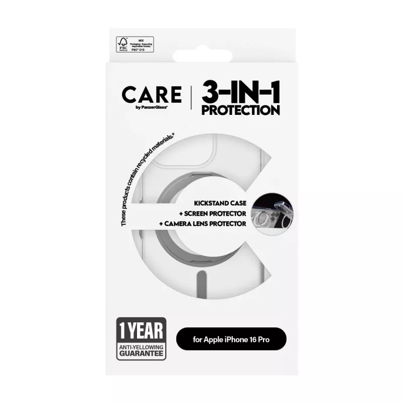 PanzerGlass CARE by ® Feature pack 3 en 1 cerámica iPhone 16 Pro