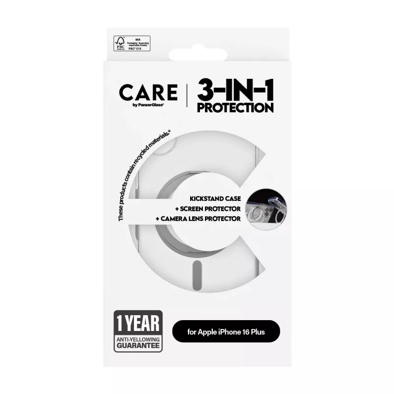 PanzerGlass CARE by ® Feature pack 3 en 1 cerámica iPhone 16 Plus