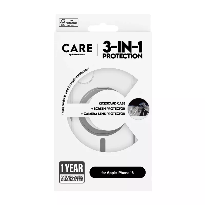 PanzerGlass CARE by ® Feature pack 3 en 1 cerámica iPhone 16