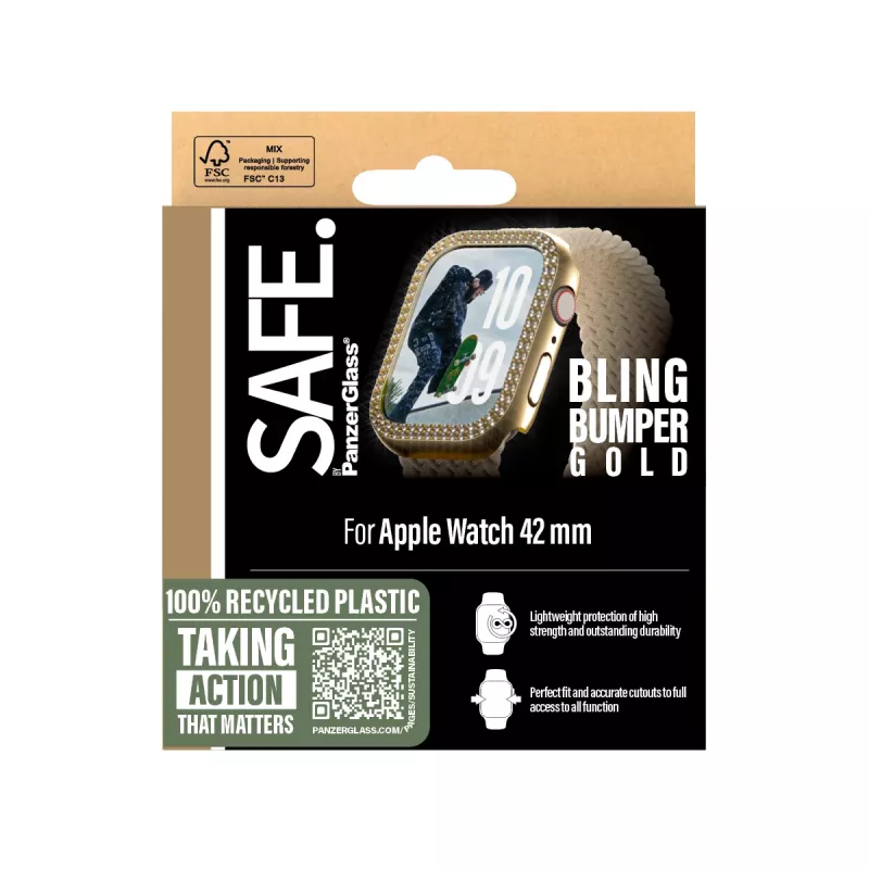 PanzerGlass SAFE. by ® Bling Bumper Oro Apple Watch Series 10 42mm Transparente