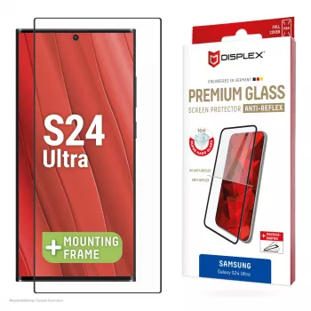 Lámina protectora de pantalla Displex Premium Anti-Reflejos (cobertura total antirreflejo, 10H) para Samsung Galaxy S24 Ultra, marco de montaje Eco, cobertura total
