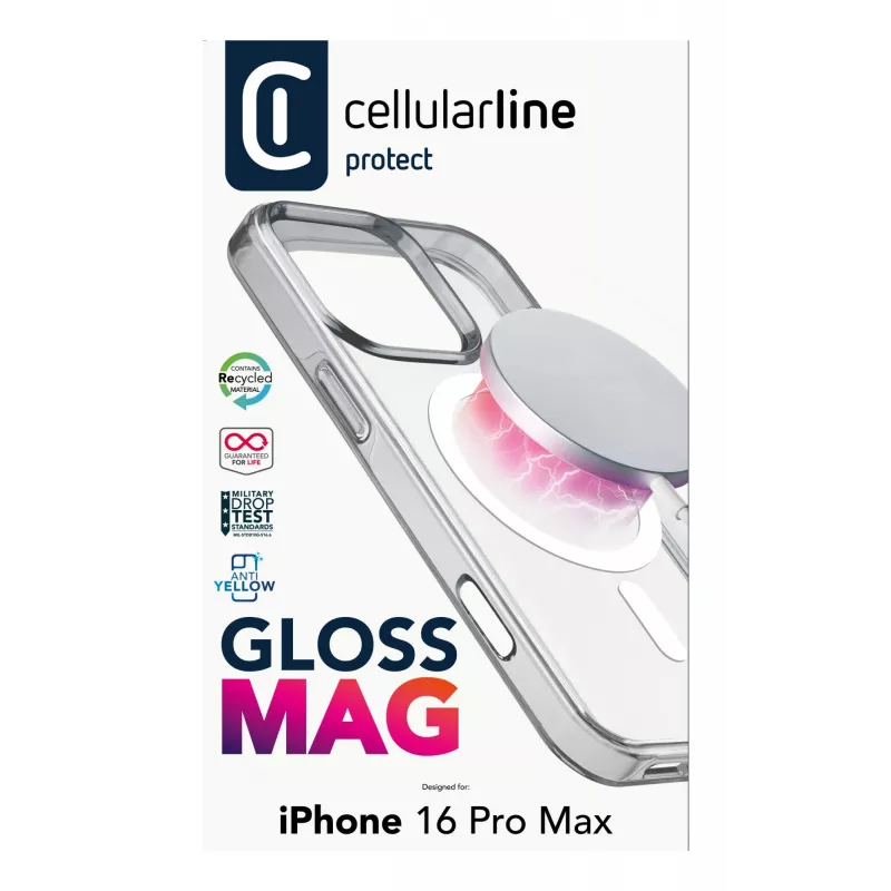 Cellularline Gloss Mag - Funda magnética para iPhone 16 Pro Max para cargar y fijar al cargador MagSafe