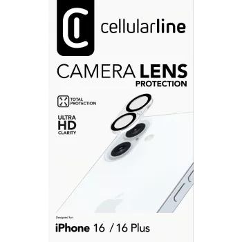 Objetivo de cámara Cellularline - iPhone 16 Protección Transparente Antirrayaduras Antigolpes