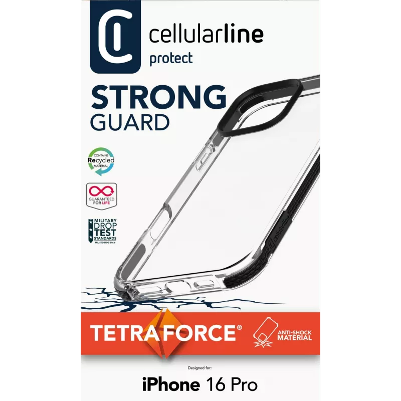 Cellularline Strong Guard funda para iPhone 16 Pro, transparente