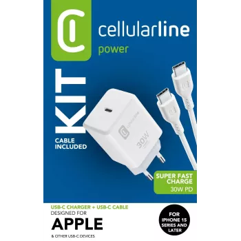 Kit de cargador USB-C Cellularline USB-C 30W USB-C 30W – serie iPhone 15