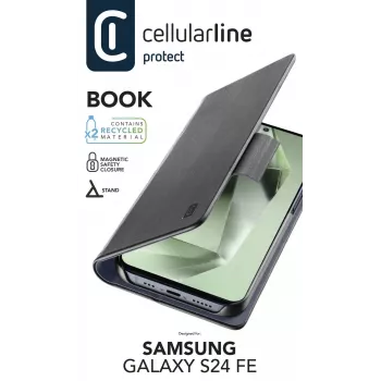 Funda tipo libro Cellularline Book para Galaxy S24 FE con compartimento para tarjetas y cierre magnético