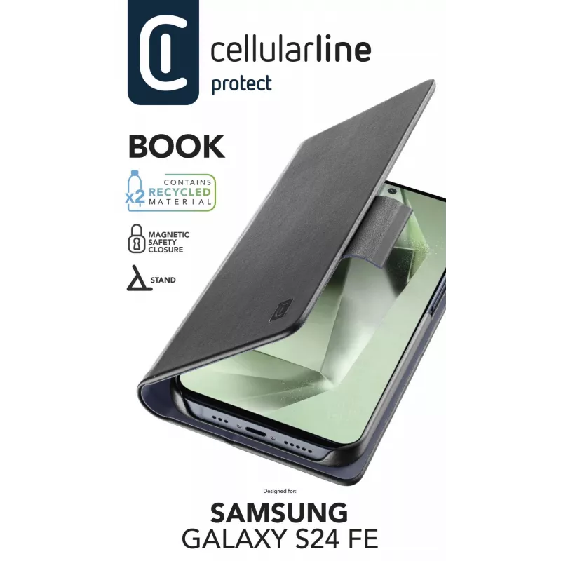 Funda tipo libro Cellularline Book para Galaxy S24 FE con compartimento para tarjetas y cierre magnético