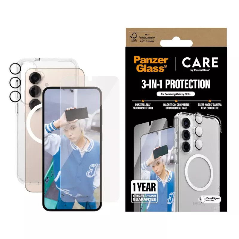 Pack 3 en 1 PanzerGlass ® | CARE by ® Flagship para Samsung Galaxy S25+