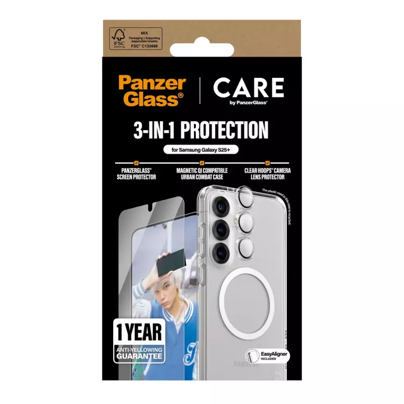 Pack 3 en 1 PanzerGlass ® | CARE by ® Flagship para Samsung Galaxy S25+