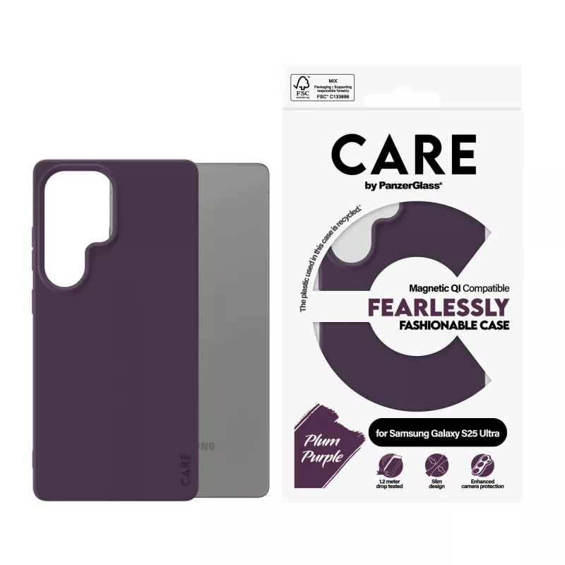Funda PanzerGlass CARE™ by ® Case morada ciruela con compatibilidad Qi para Samsung Galaxy S25 Ultra
