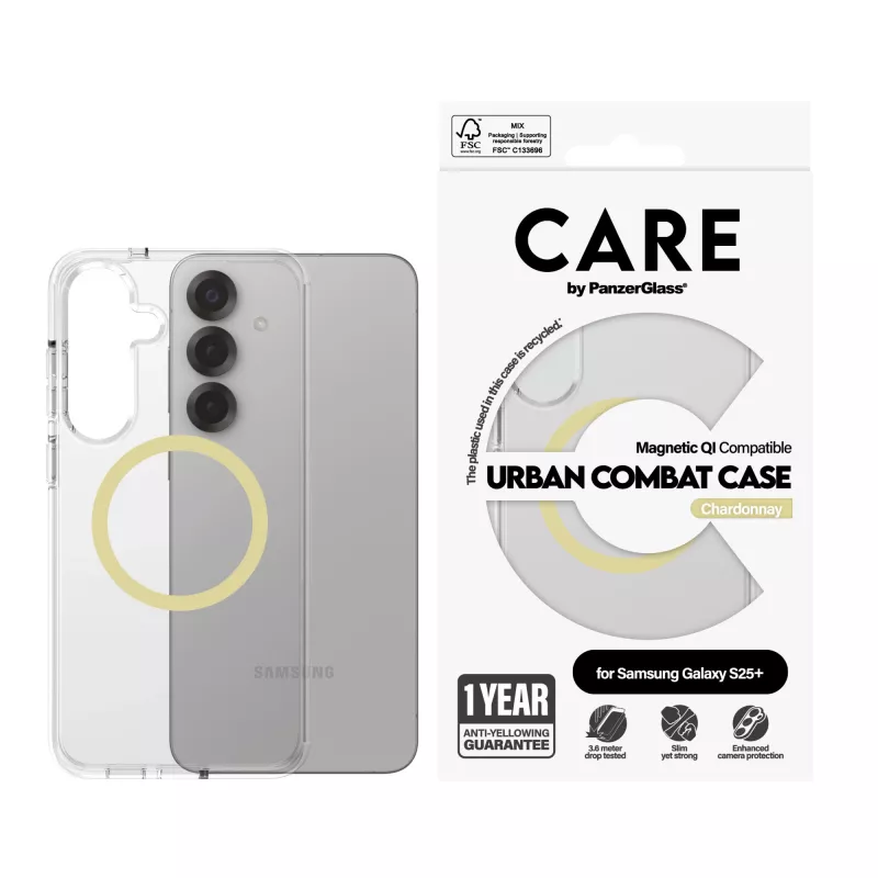 Funda PanzerGlass CARE Urban Combat transparente Chardonnay Qi para Samsung Galaxy S25+