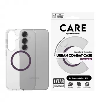 Funda PanzerGlass CARE Urban Combat transparente morada ciruela Qi para Samsung Galaxy S25+