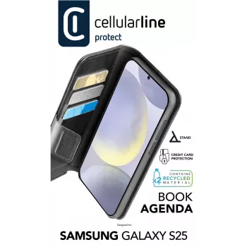 Funda tipo folio Cellularline Galaxy S25 16,1 cm negra 3 compartimentos para tarjetas