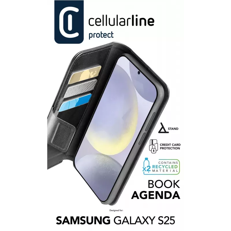 Funda tipo folio Cellularline Galaxy S25 16,1 cm negra 3 compartimentos para tarjetas