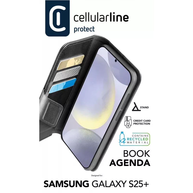 Cellularline Book Agenda – funda tipo libro de imitación a piel con cierre magnético para Galaxy S25+