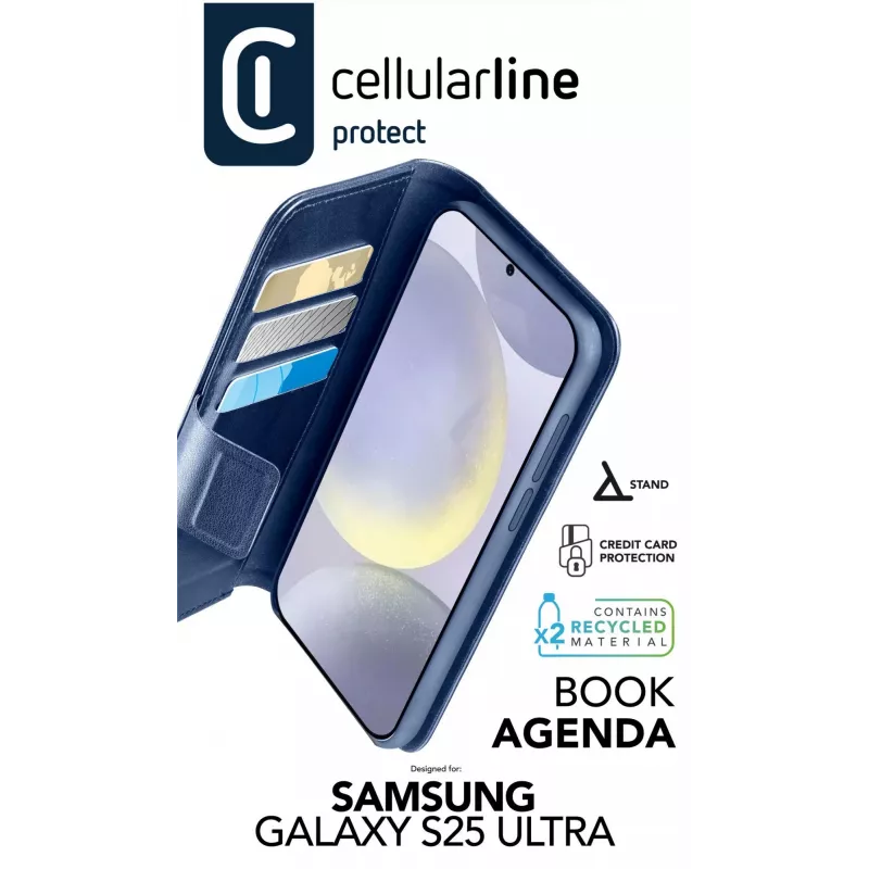 Cellularline Book Agenda - funda tipo libro de imitación a piel con cierre magnético para Galaxy S25 Ultra