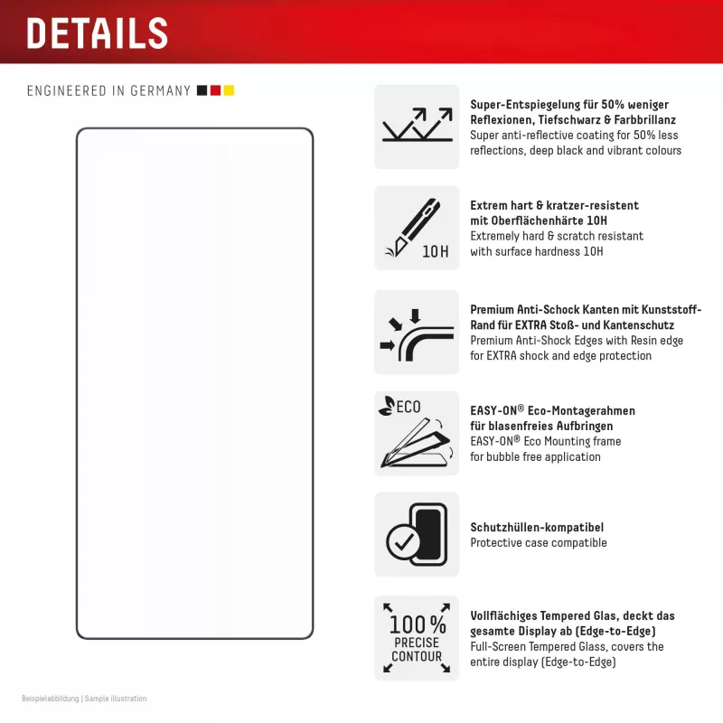 Displex Premium Displayschutzfolie (Full Cover, 10H) para Samsung Galaxy S25 Ultra, marco de montaje Eco, Full Cover