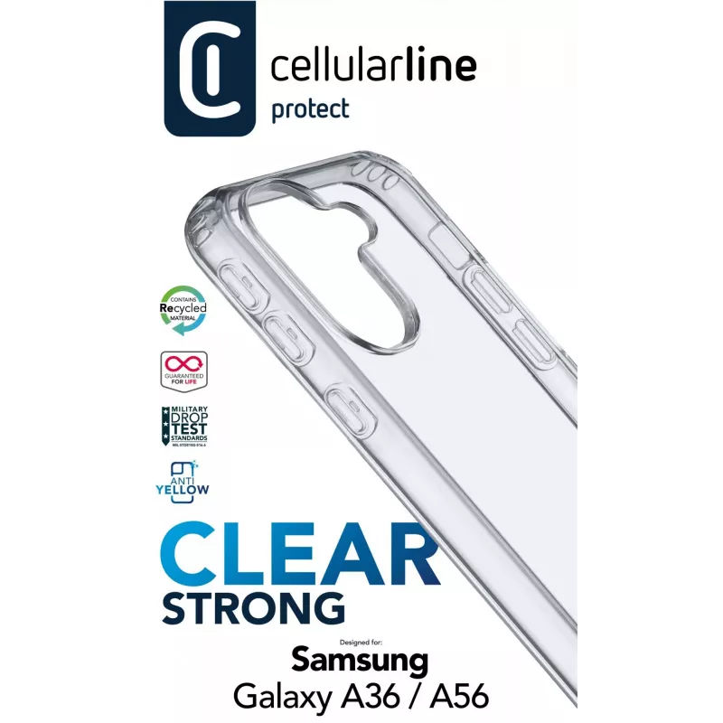 Cellularline Clear Protect - carcasa rígida con bordes de goma para Galaxy A36/A56